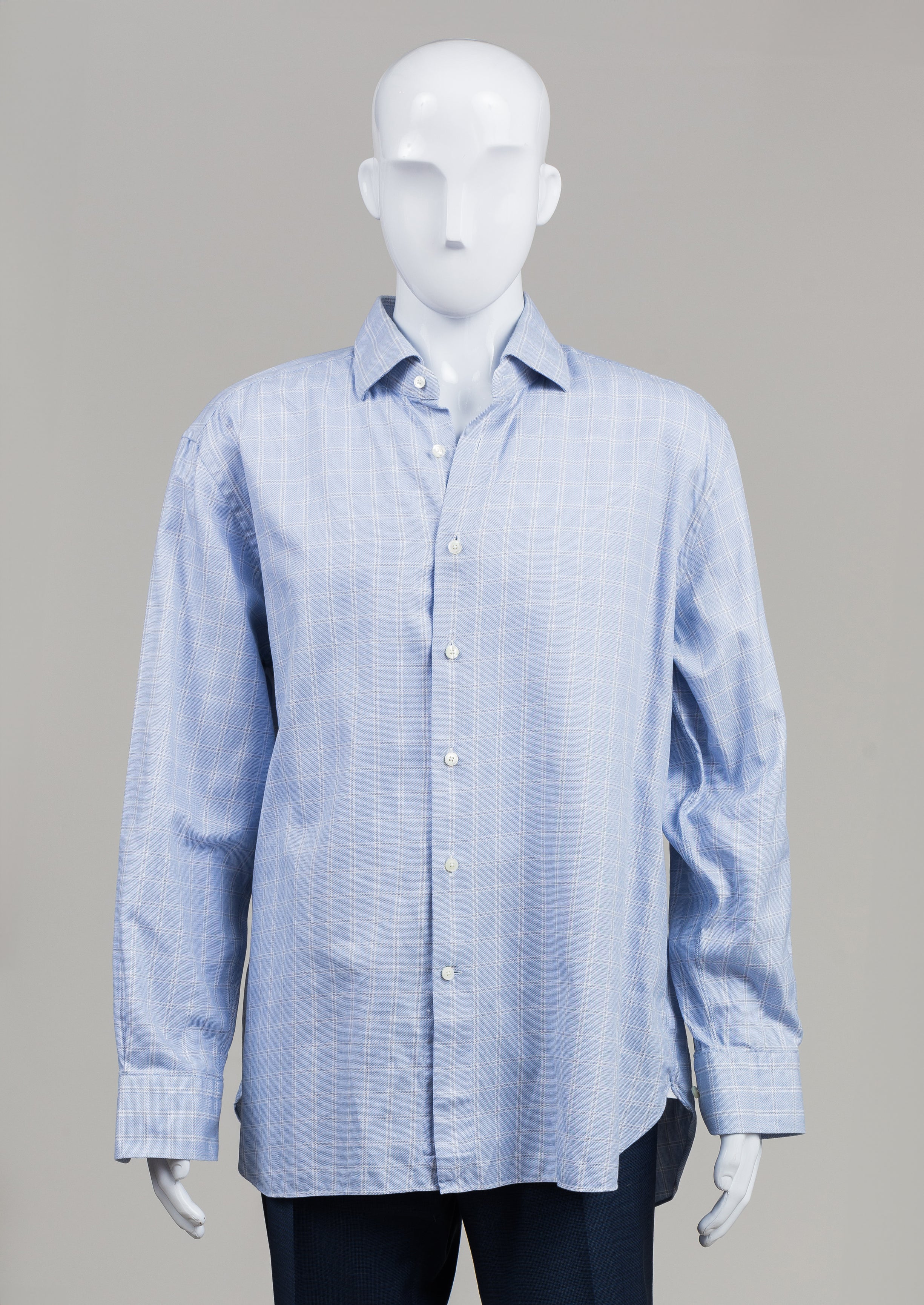 Ermenegildo Zegna Light Blue Plaid Shirt (18 1/2)