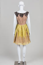Load image into Gallery viewer, Valentino Taupe/Citron Brocade Fit &amp; Flare Dress w/ Black Embroidery
