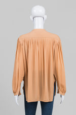 Load image into Gallery viewer, Khaite Caramel Collarless Pleated Blouse (M)
