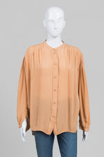 Load image into Gallery viewer, Khaite Caramel Collarless Pleated Blouse (M)
