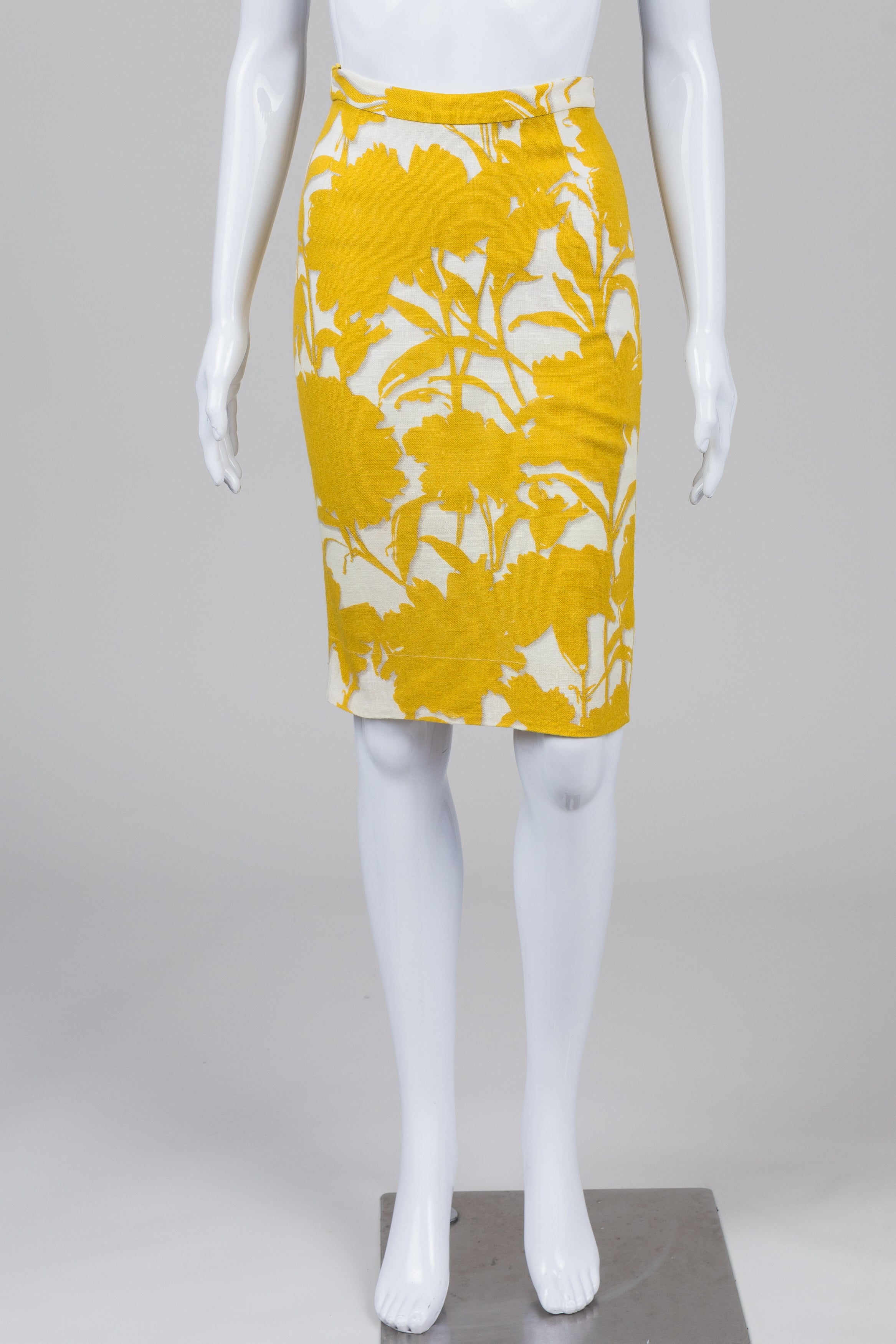 Prada Mustard Floral Print Pencil Skirt (40)