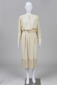 Rodier Vintage Ivory Stand Collar Shirtwaist Dress (40)