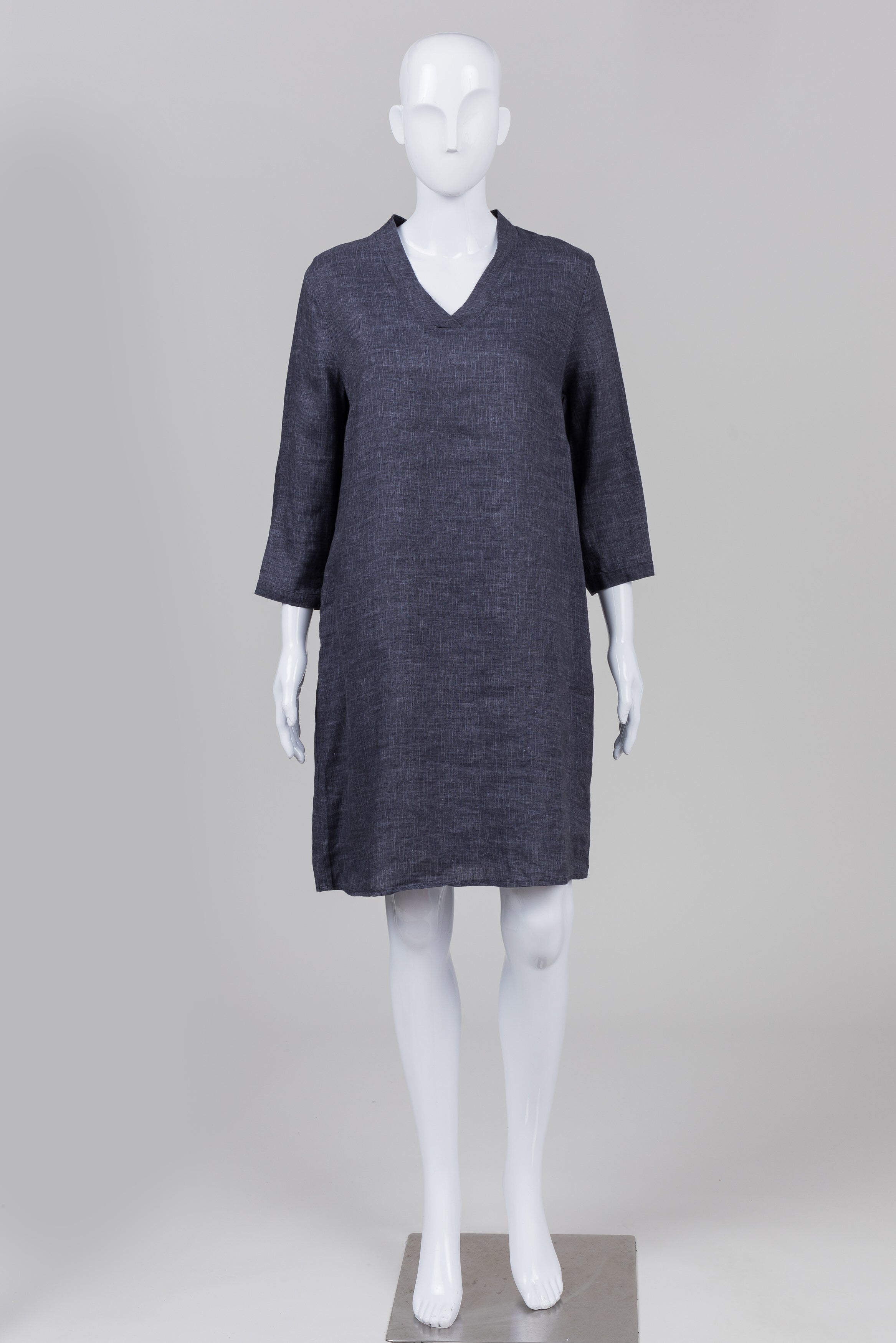 Vicci Grey Slub 3/4 Sleeve Linen Shift Dress (38)