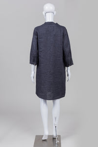 Vicci Grey Slub 3/4 Sleeve Linen Shift Dress (38)