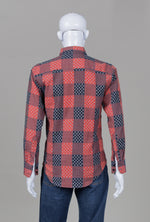 Load image into Gallery viewer, Naked &amp; Famous Red/Navy Patchwork Check Shirt (S)
