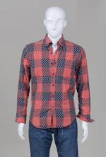 Load image into Gallery viewer, Naked &amp; Famous Red/Navy Patchwork Check Shirt (S)
