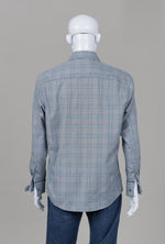 Load image into Gallery viewer, Zagiri grey &amp; blue check long sleeve shirt with tabbed cuff (L)
