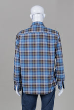 Load image into Gallery viewer, Bugatchi blue and brown check long sleeve button shirt (XL)
