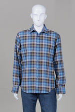Load image into Gallery viewer, Bugatchi blue and brown check long sleeve button shirt (XL)
