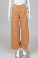 Load image into Gallery viewer, Oh7Days apricot wide leg pants with zipper front and white stitch detailing (S)
