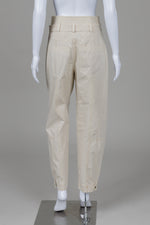 Load image into Gallery viewer, Ulla Johnson pale yellow cuffed jogger style pant with front pockets and self-belt (4)
