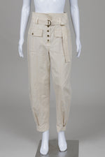 Load image into Gallery viewer, Ulla Johnson pale yellow cuffed jogger style pant with front pockets and self-belt (4)

