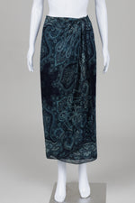 Load image into Gallery viewer, Emanuel Ungaro faux wrap navy blue and blue paisley skirt
