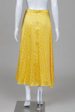 Load image into Gallery viewer, Claudie Pierlot yellow and white polka dot midi lined skirt with back zipper (38)
