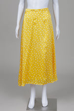 Load image into Gallery viewer, Claudie Pierlot yellow and white polka dot midi lined skirt with back zipper (38)
