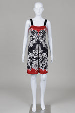 Load image into Gallery viewer, White House Black Market black, white and red floral print cocktail dress (2)
