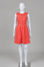 Load image into Gallery viewer, Birds of North America crimson sleeveless bottoned dress with pockets and pleats (2)
