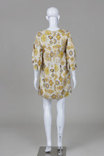 Load image into Gallery viewer, See by Chloe crème, yellow and gold 60s inspired print dress with Peter Pan collar and pockets (2)
