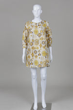 Load image into Gallery viewer, See by Chloe crème, yellow and gold 60s inspired print dress with Peter Pan collar and pockets (2)
