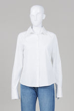 Load image into Gallery viewer, Anne Fontaine white double collar and cuffed fitted long sleeve blouse with stretch (40)
