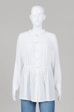 Load image into Gallery viewer, Genny Han white collarless long sleeve tunic with drawstring waist and crystal front buttons (85-92-155)
