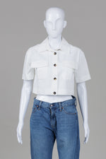 Load image into Gallery viewer, Anine Bing off white cropped short sleeve button front with utility pockets (XS)

