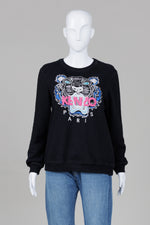 Load image into Gallery viewer, Kenzo black sweatshirt with tiger and brand logo embroidery (XL)
