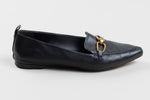 Load image into Gallery viewer, Veronica Beard black pointed loafer with gold detailing (8.5)
