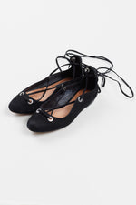 Load image into Gallery viewer, Halogen black leather suede lace up ballerina flats (5)
