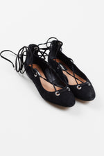 Load image into Gallery viewer, Halogen black leather suede lace up ballerina flats (5)
