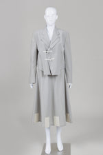 Load image into Gallery viewer, Comme des Garcons Vintage Light Grey Oversized Jacket w/ Frog Closure Skirt Suit (M) *some tiny fabric repairs on skirt

