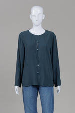 Load image into Gallery viewer, Eileen Fisher Teal Long Sleeve Button Front Shirt (M)
