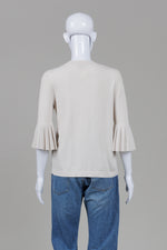 Load image into Gallery viewer, COS Beige Crewneck Sweater w/ Pleated Detail on Sleeves (S)
