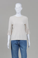 Load image into Gallery viewer, COS Beige Crewneck Sweater w/ Pleated Detail on Sleeves (S)
