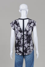 Load image into Gallery viewer, Rebecca Taylor Black Grey Cream Overall Floral Print Cap Sleeve Shirt (6)
