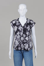 Load image into Gallery viewer, Rebecca Taylor Black Grey Cream Overall Floral Print Cap Sleeve Shirt (6)
