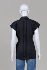 Load image into Gallery viewer, Mazida Black Cap Sleeve Front Button Top with Belt Closure (7)
