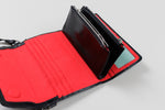Load image into Gallery viewer, Hobo black wallet purse with shoulder strap and red  and magnetic closure ; dustbag included
