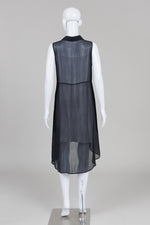 Load image into Gallery viewer, Eileen Fisher Black Silk Semi Sheer Sleeveless Shirt Dress
