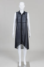 Load image into Gallery viewer, Eileen Fisher Black Silk Semi Sheer Sleeveless Shirt Dress
