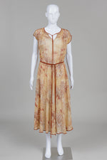Load image into Gallery viewer, Julio Bedetti Vintage Camel/Brown Print Georgette Dress
