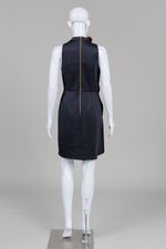 Load image into Gallery viewer, Ted Baker Black Sheath Dress w/ Side Ruflle w/ Bordeaux Contrast (2)
