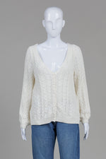 Load image into Gallery viewer, La Maille Sezanne Ivory Cable &amp; Bobble V-Neck Cardigan (S)
