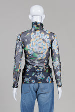 Load image into Gallery viewer, Henrik Vibskov Black/Blue Print Semi Sheer Turtleneck Top (L)
