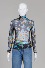 Load image into Gallery viewer, Henrik Vibskov Black/Blue Print Semi Sheer Turtleneck Top (L)
