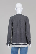 Load image into Gallery viewer, Vince Black/Ivory Border Stripe Print Collarless Pullover Top (S)
