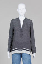 Load image into Gallery viewer, Vince Black/Ivory Border Stripe Print Collarless Pullover Top (S)

