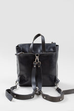Load image into Gallery viewer, MO851 black leather backpack with adjustable straps and front flap pocket and back zipper pocket (7.5)
