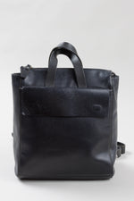 Load image into Gallery viewer, MO851 black leather backpack with adjustable straps and front flap pocket and back zipper pocket (7.5)
