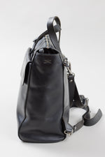 Load image into Gallery viewer, MO851 black leather backpack with adjustable straps and front flap pocket and back zipper pocket (7.5)

